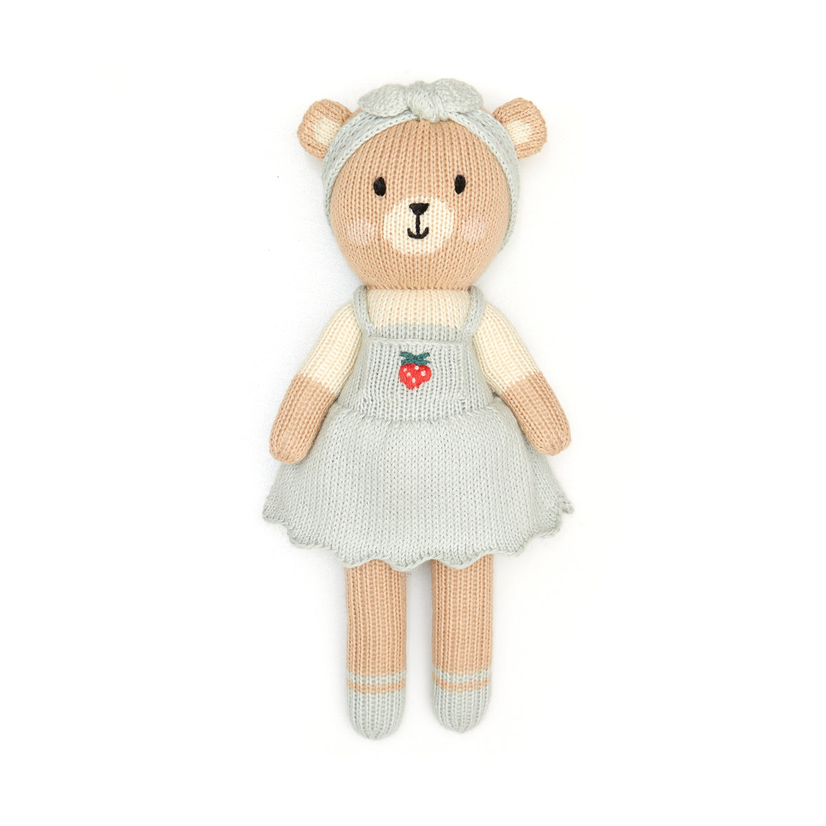 Emma the bear with strawberry  Light blue & natural - 11"