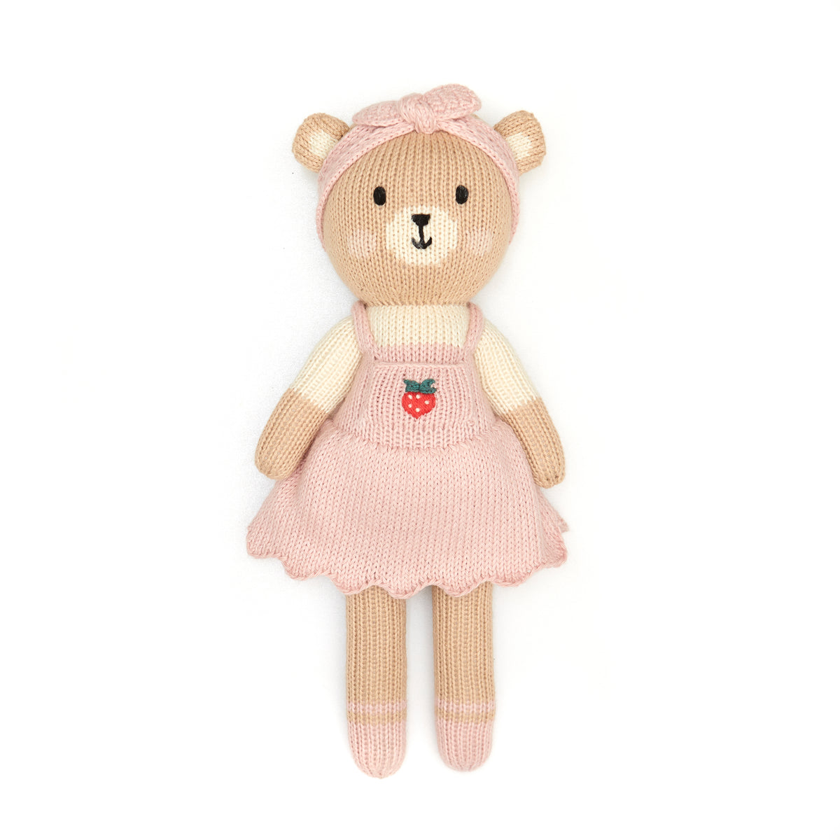Emma the bear with strawberry Pink & natural - 11"