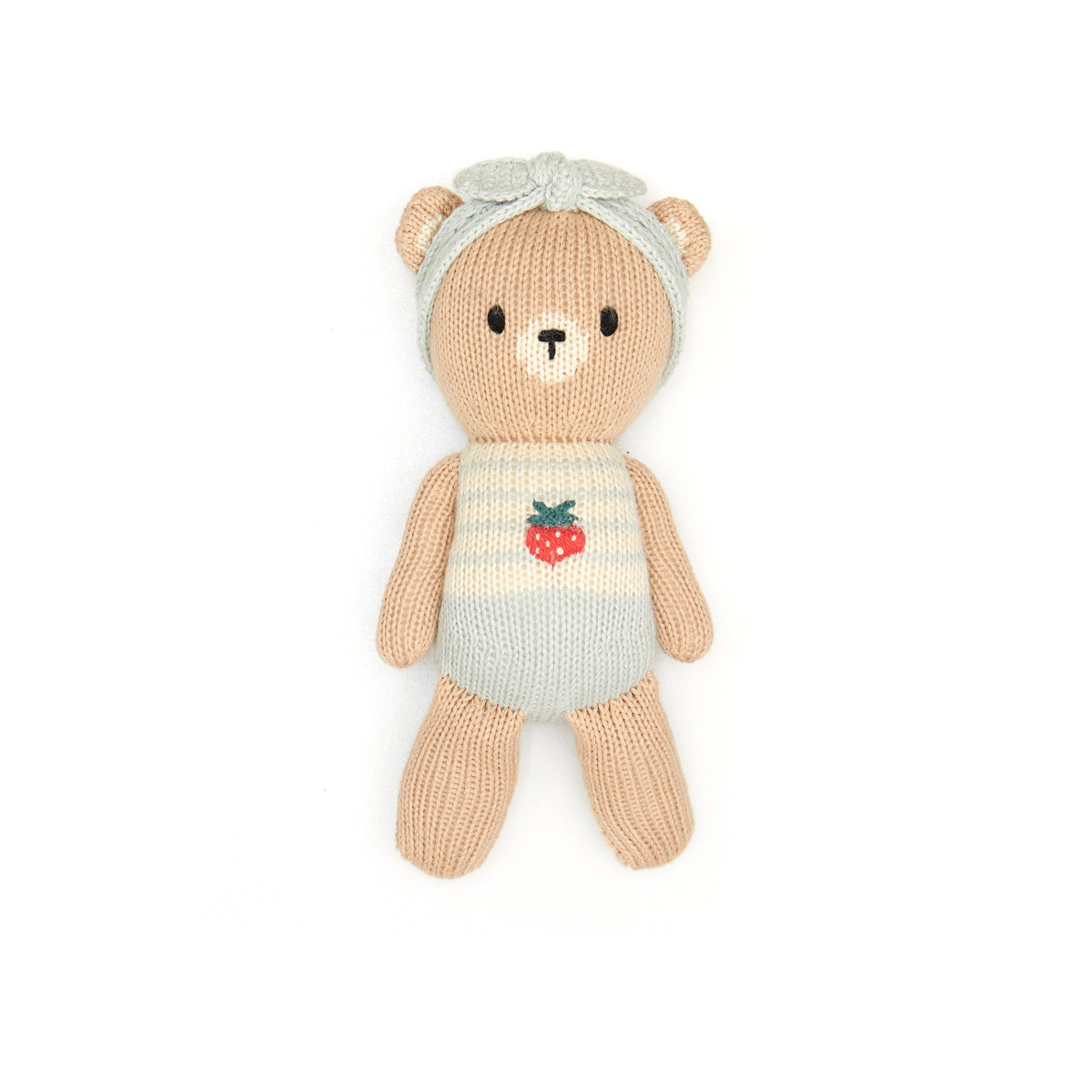 The Baby bear with strawberry Light blue & natural -  8.5"