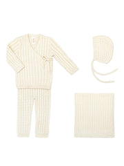 Dominique Kimono Set + Bonnet + Blanket Pima Cotton Natural