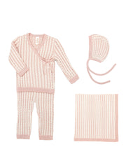 Dominique Kimono Set + Bonnet + Blanket Pima Cotton Pink