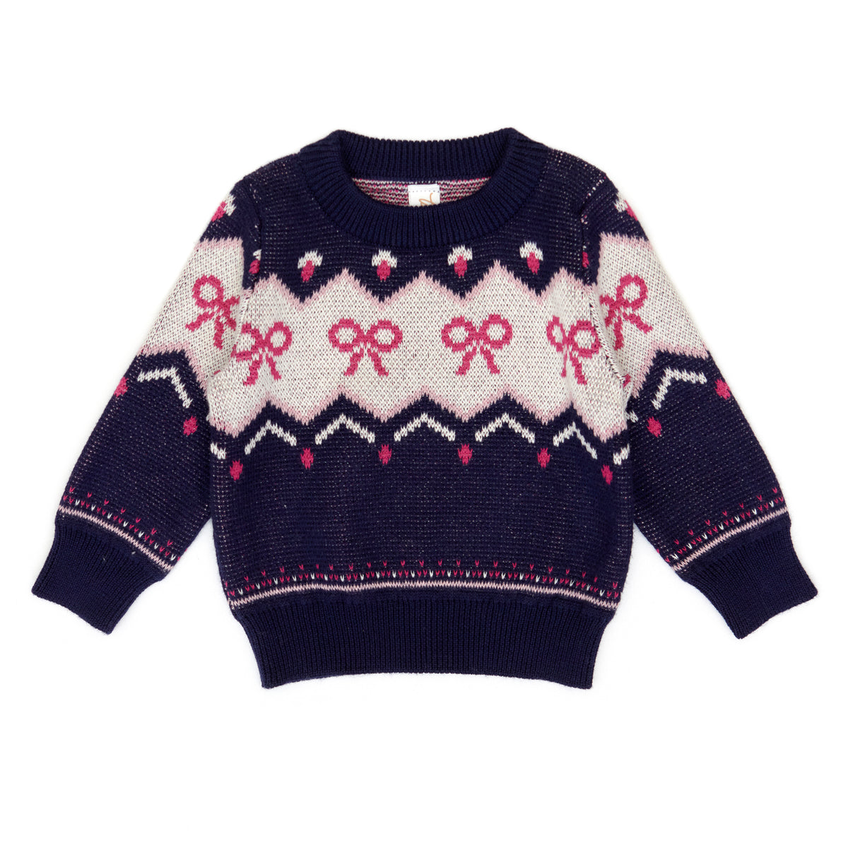 Bow sweater Navy blue & raspberry - pima cotton