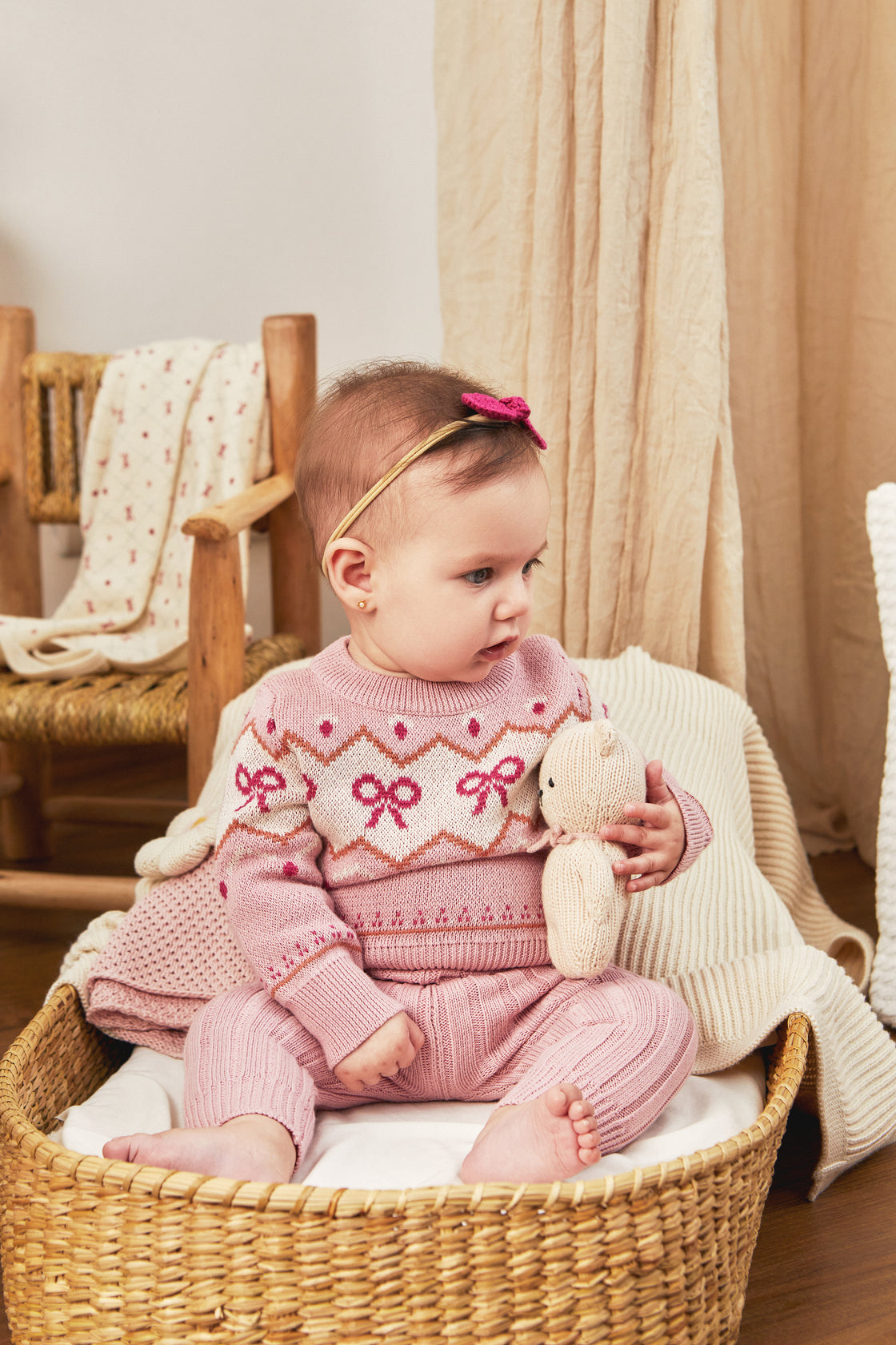 Set 2 pc Bow sweater + Mary pant Rose quartz - pima cotton