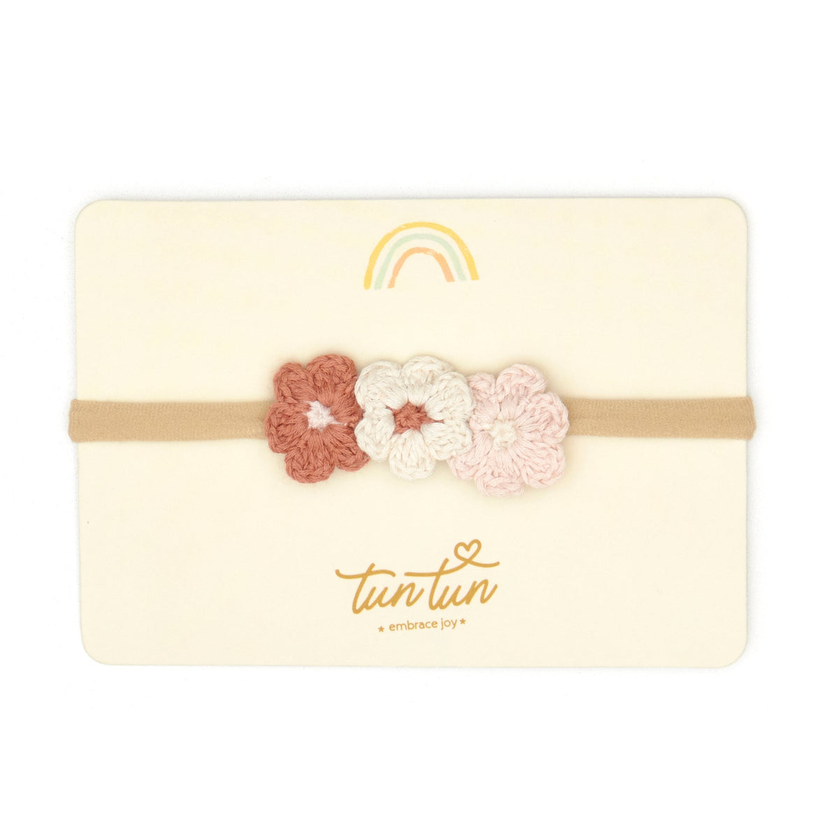 3 flower headband Terracota & natural & shell pink - pima cotton