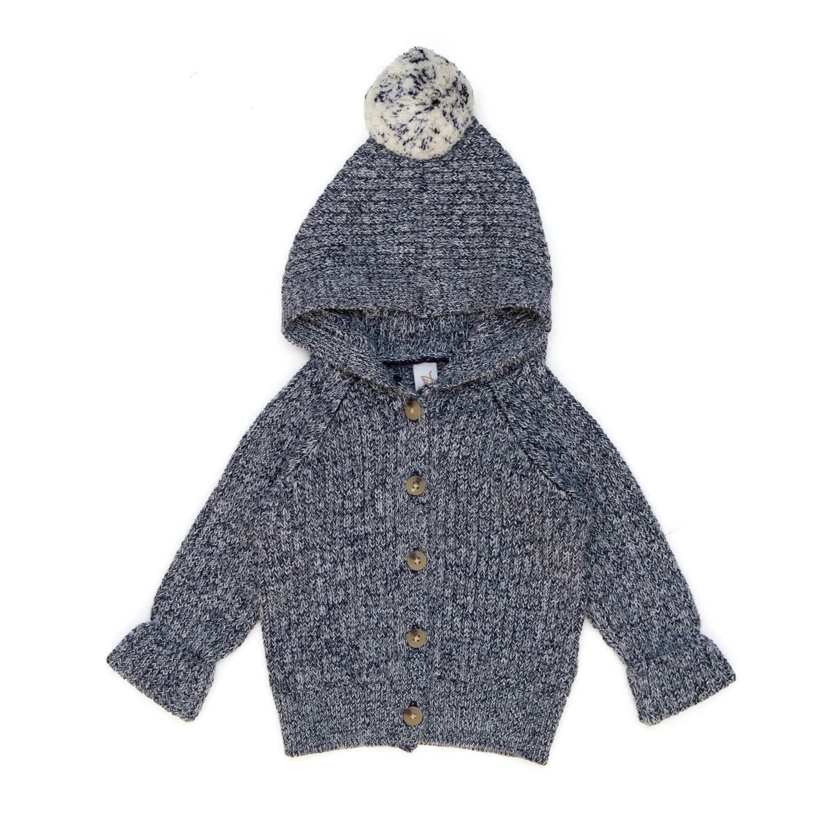 Henry Hooded cardigan Mist blue & navy & natural - pima cotton