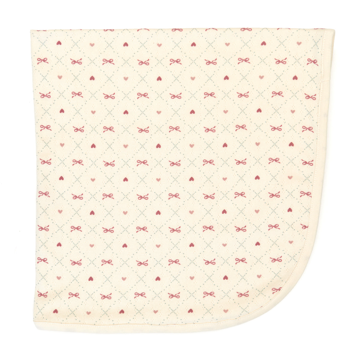 Pointelle blanket White swan raspberry bows - cotton
