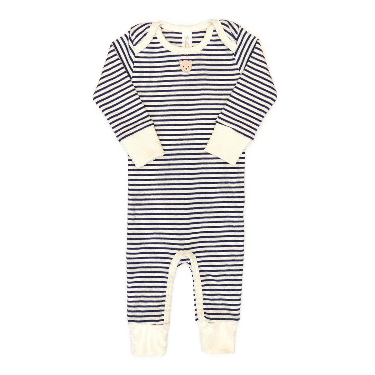 Lap shoulder ribbed romper Navy blue stripes - ribbed cotton