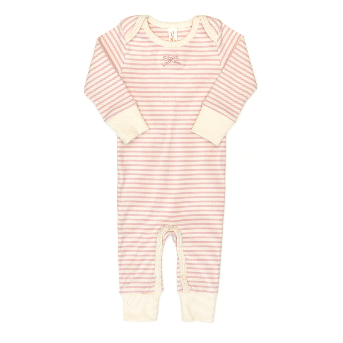 Lap shoulder ribbed romper Rose quartz stripes - ribbed cotton
