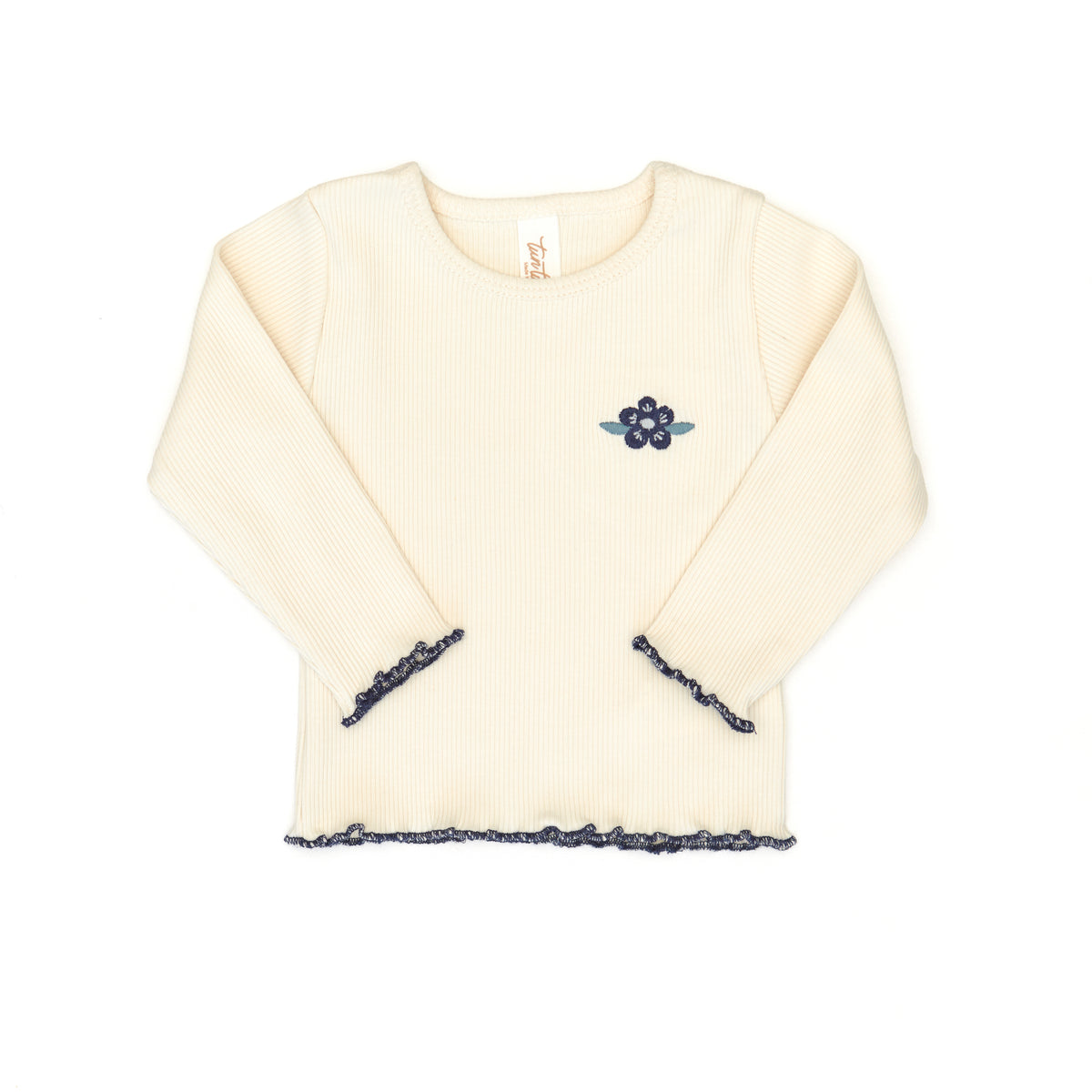 Jazmine top White swan & navy blue - ribbed cotton