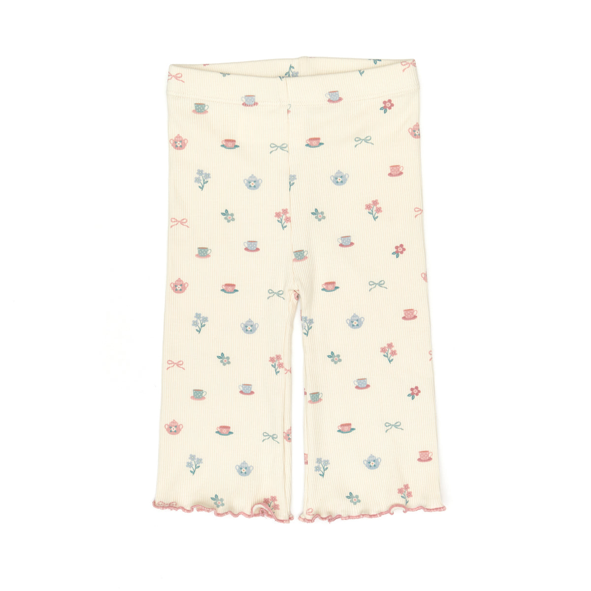 Flare ribbed pant White swan tea cups - ribbed cotton