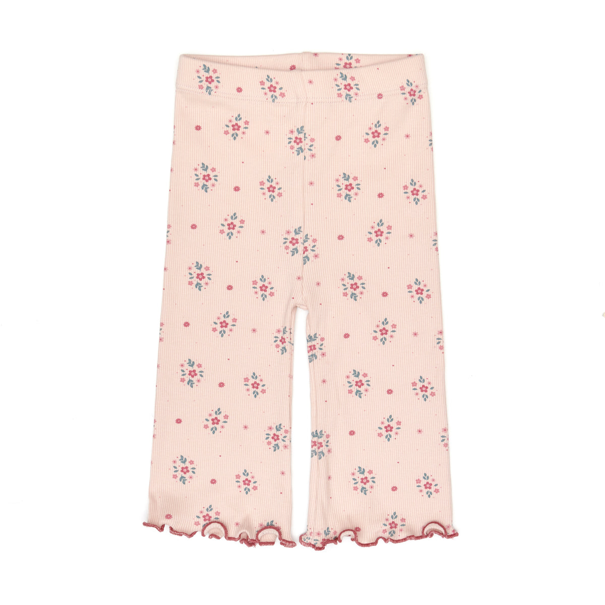 Flare ribbed pant Shell pink raspberry flowers - ribbed cotton