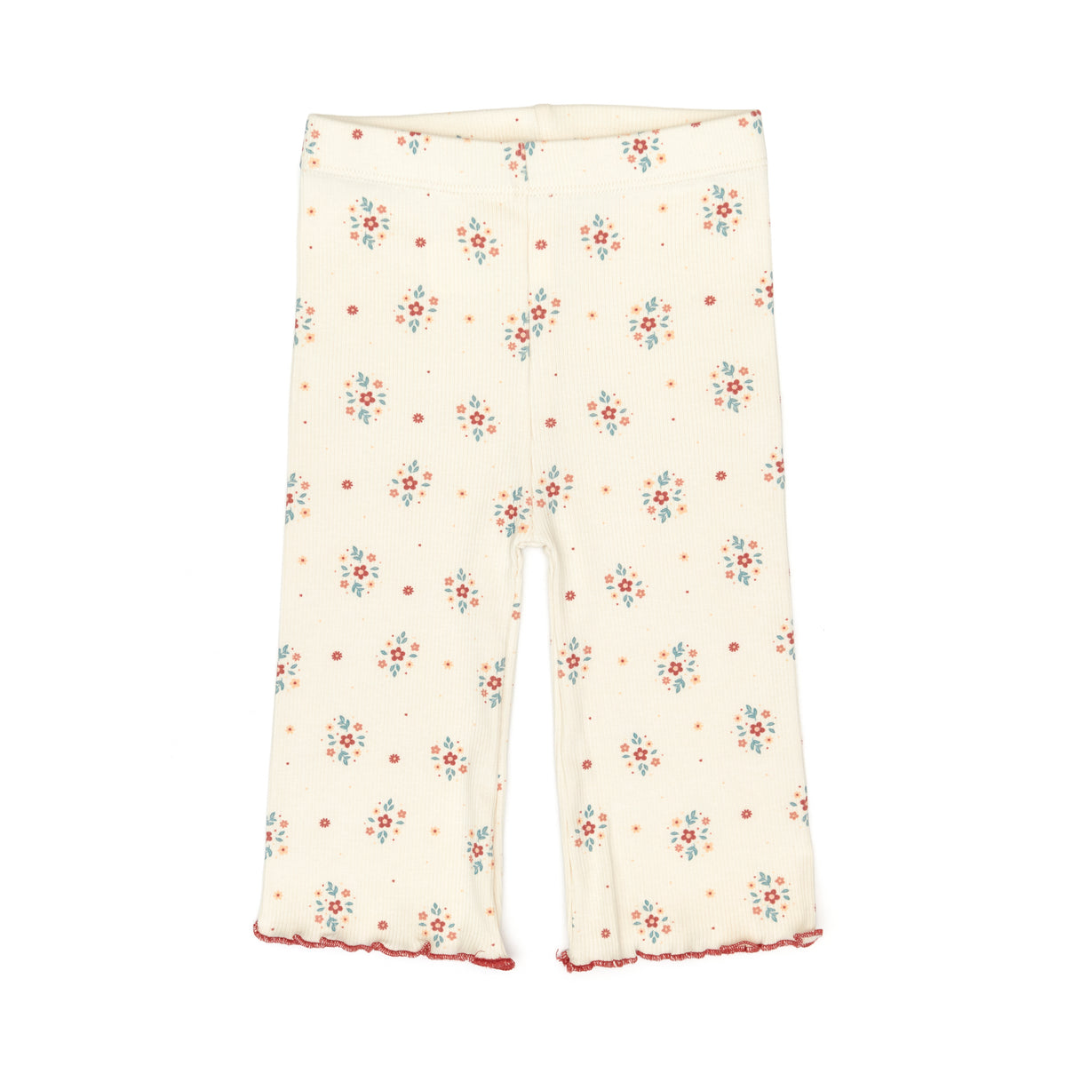 Flare ribbed pant White swan red flowers - ribbed cotton