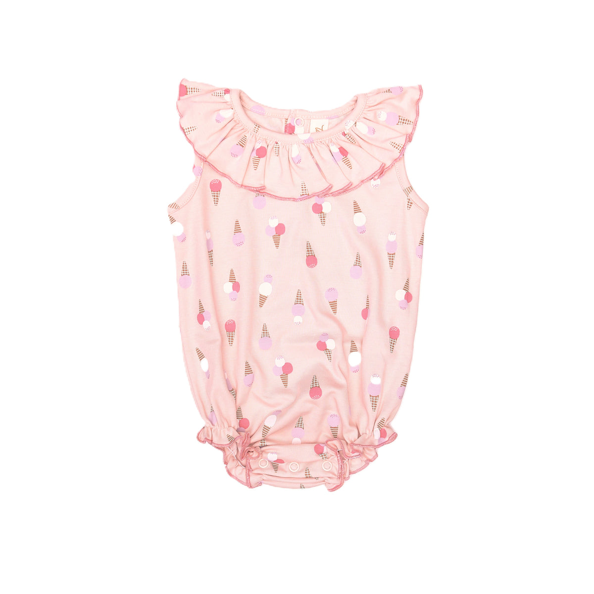 Ruffle onesie Pink ice cream - pima cotton