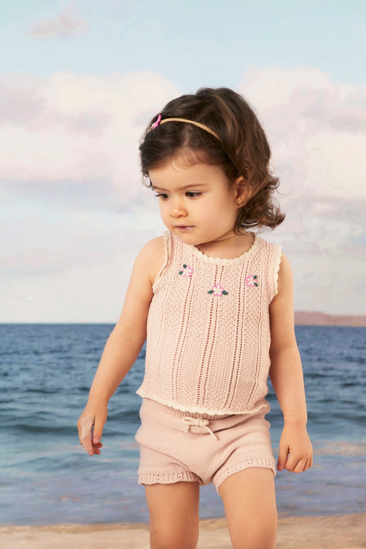 Knitted Set 2pcs Top + short Light pink & natural - Pima Cotton