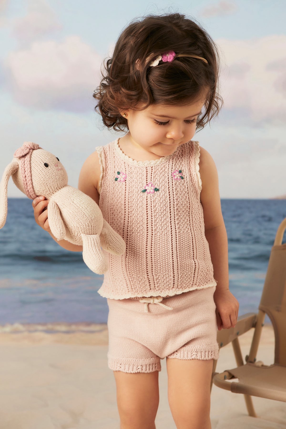 Knitted Set 2pcs Top + short Light pink & natural - Pima Cotton