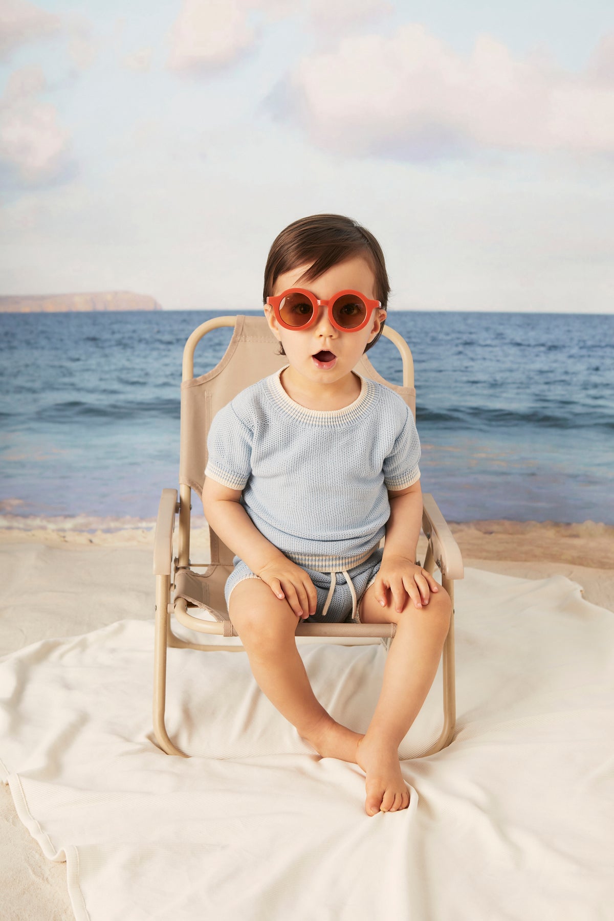 Knitted Mason top Ice Blue & Natural - Pima Cotton