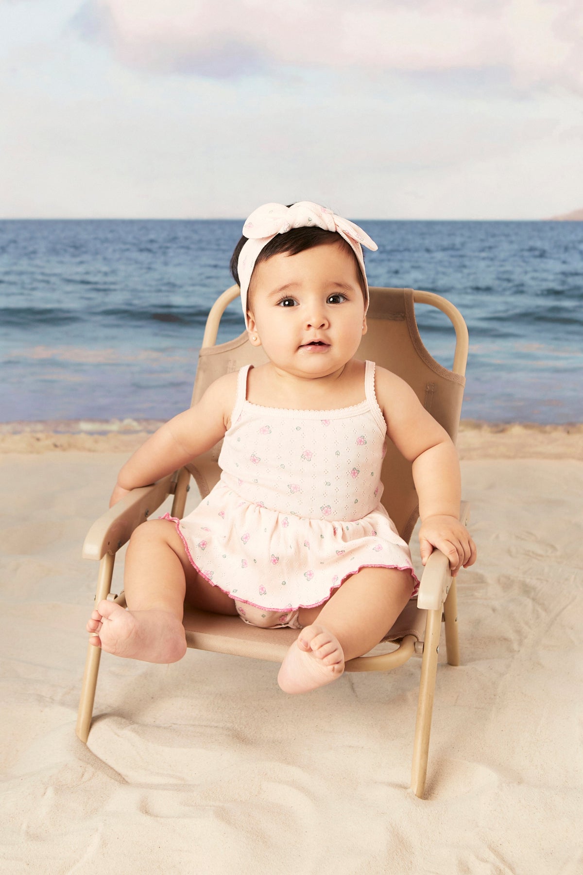 Pointelle Louise romper Light pink flowers - cotton