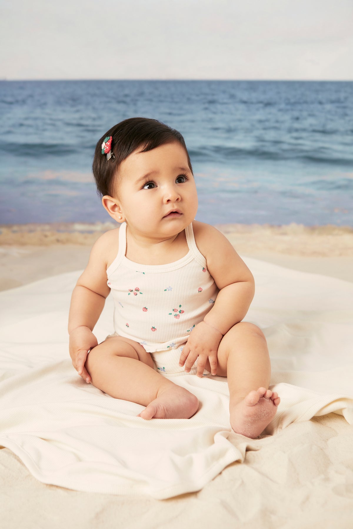 Pointelle tank top Natural strawberries - cotton