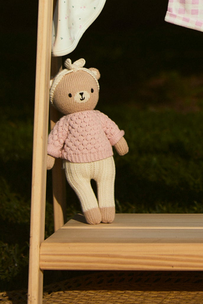 Bear with sweater and headband pink 11"