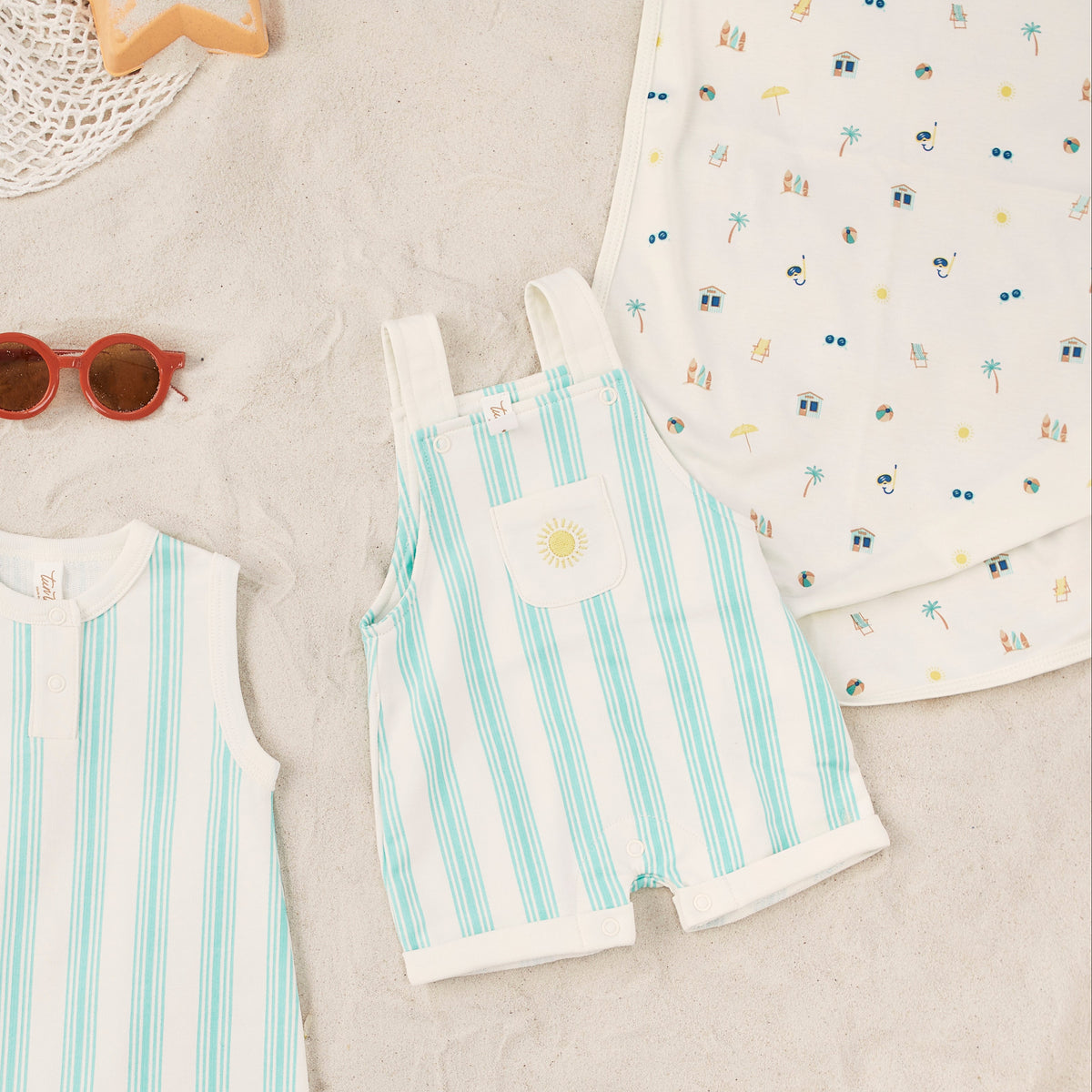 Terry overall Sea aqua stripes - cotton