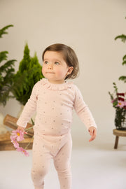 Set Pointelle ruffle top + Pointelle pant - Orchid ice little flowers - cotton
