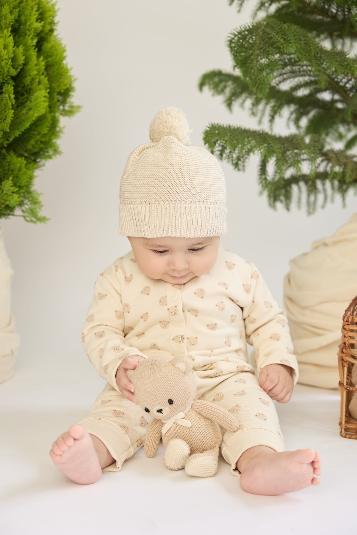 Pompom Hat - Natural & oatmeal marl - pima cotton