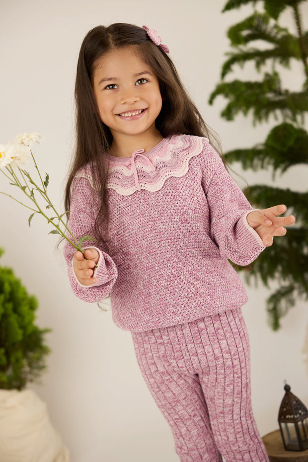 Set Multicolor Ruffle Sweater + Leggins - Mauve marl - pima cotton