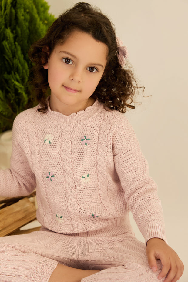 Set Embroidered Sweater + Leggins - Rose - pima cotton