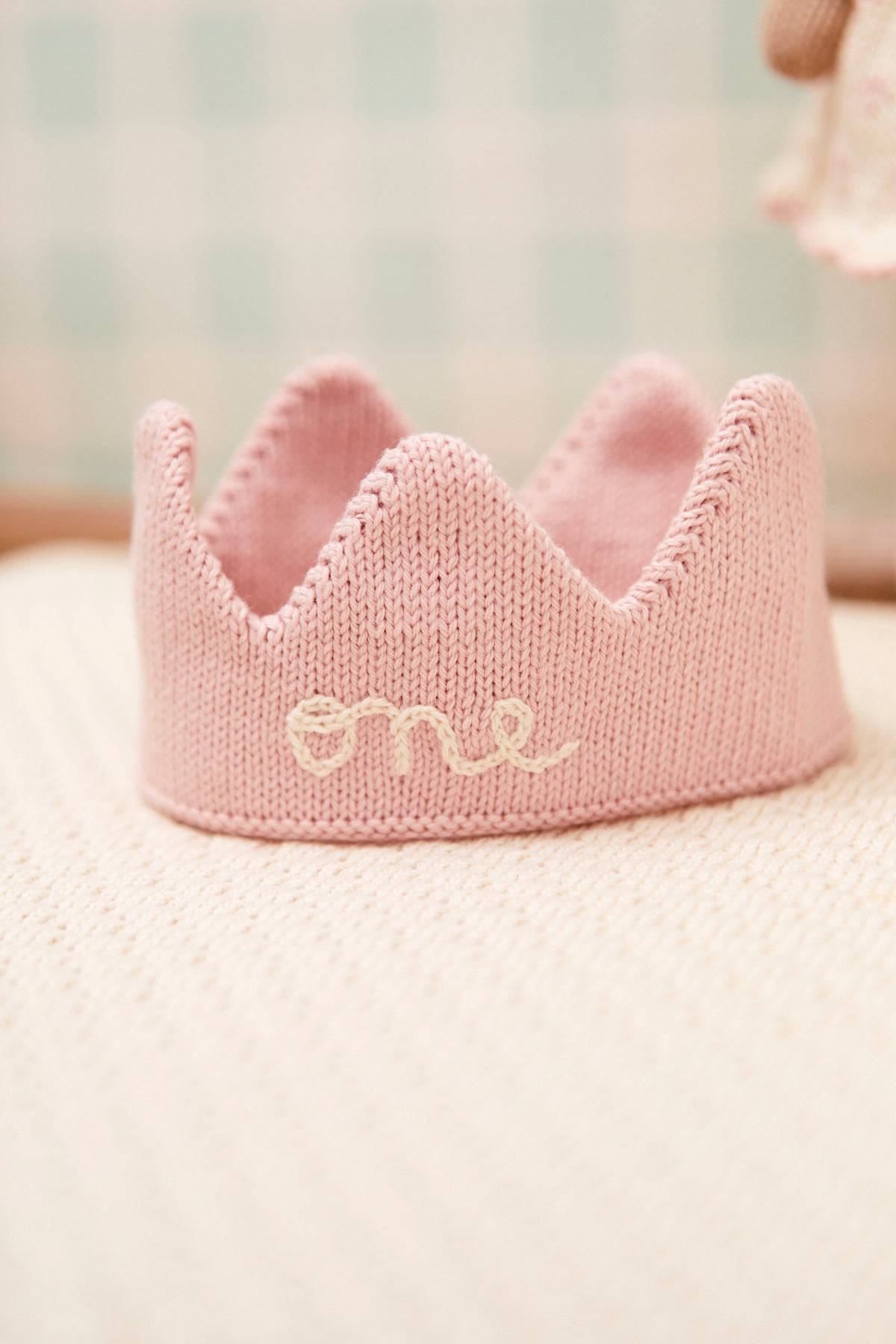 Birthday Duo Emma Bear W/ Crown Natura + Knit Crown Pink