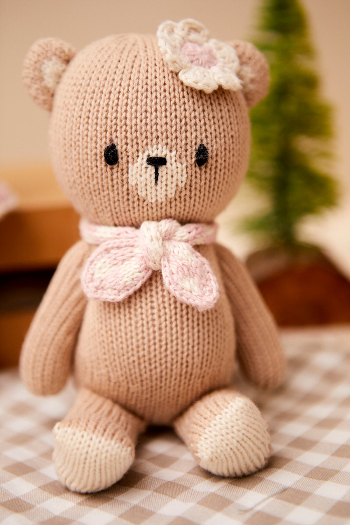 Baby Girl Farmer Bear Pink & natural 8"