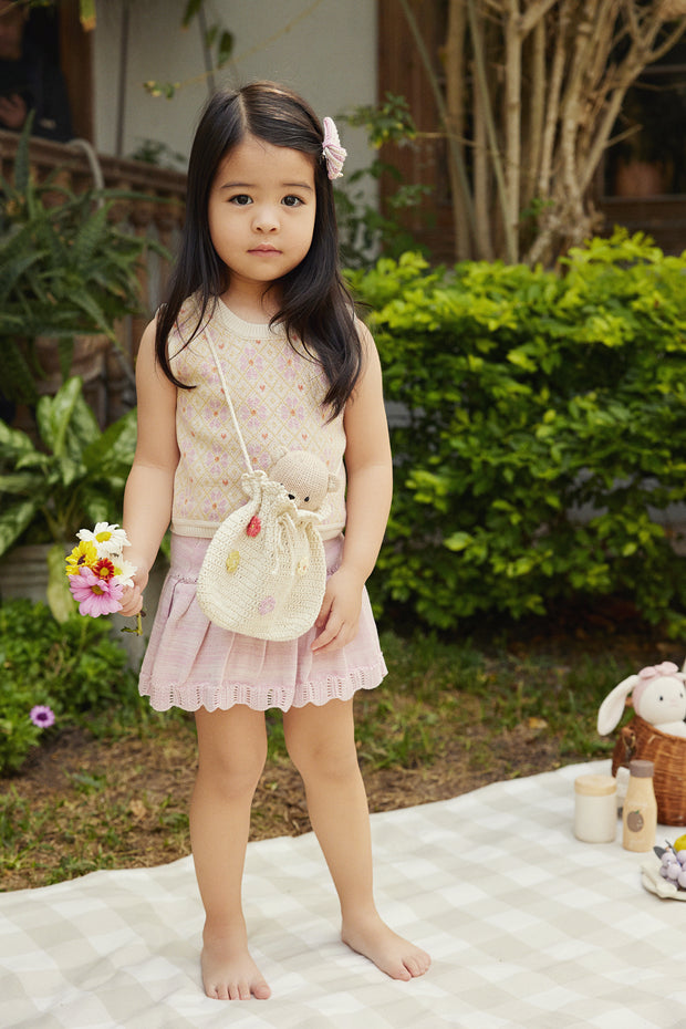 Flower Knitted Top + Knitted Skirt Natural & Fondant pink marl