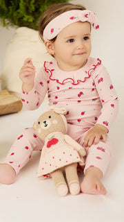 Set Ruffle top + Ribbed pant - Rose apples - cotton