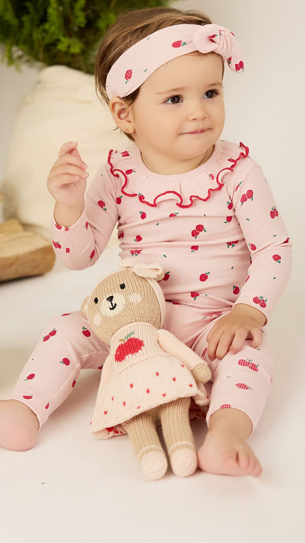 Set Ruffle top + Ribbed pant - Rose apples - cotton