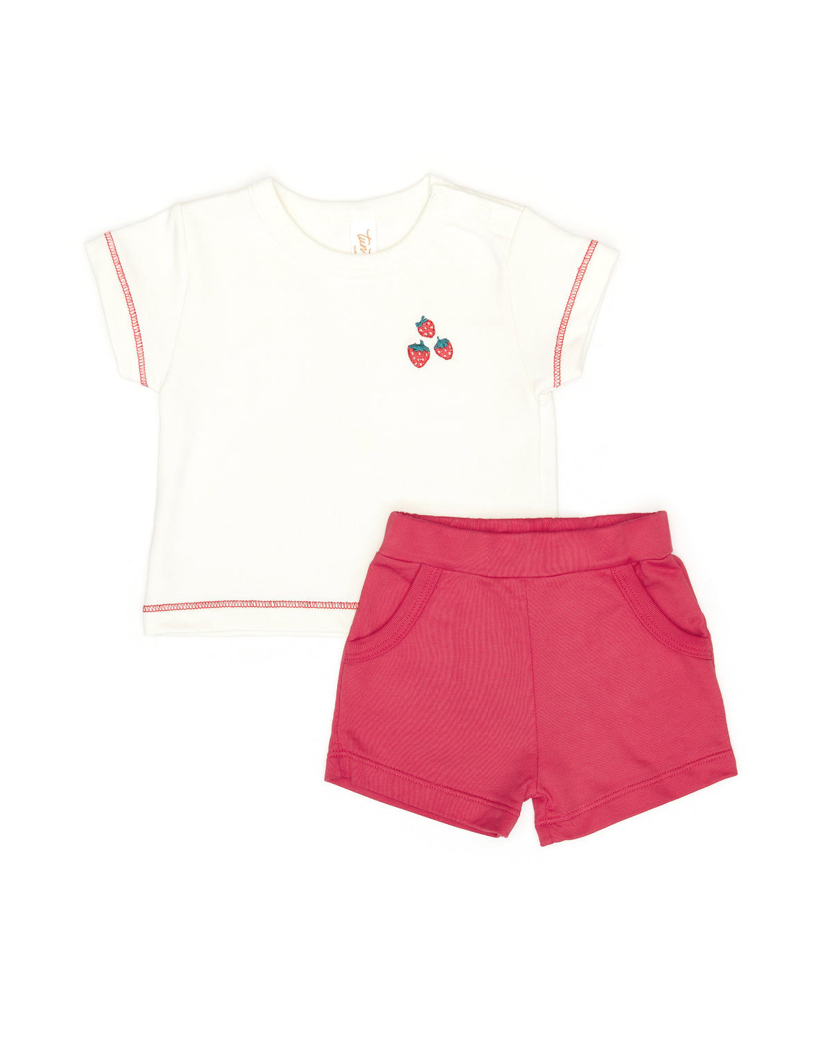 Set 2pcs Terry top + short Natural & rosa red - Cotton