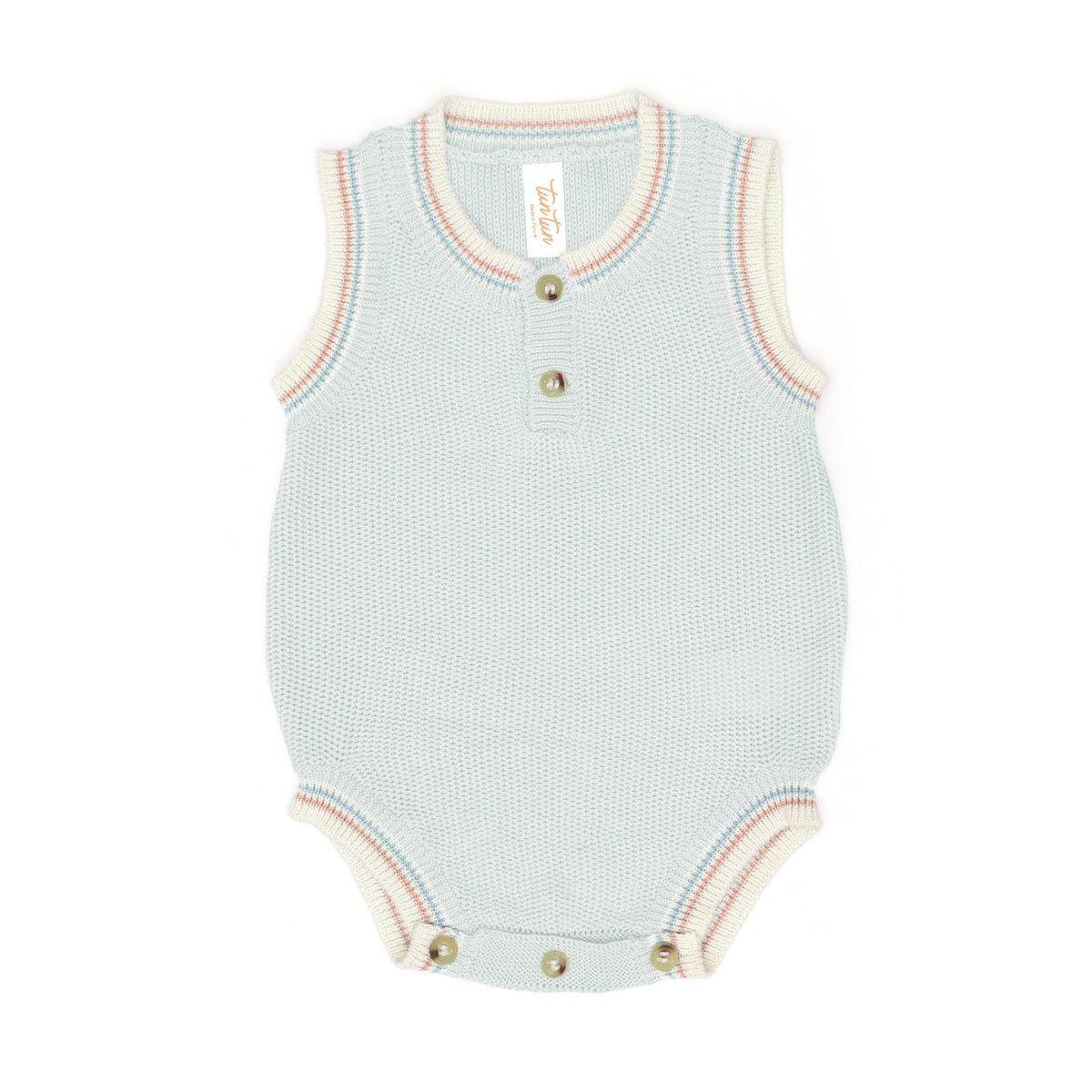 Knitted Mason romper Light blue & natural & toasted nut & ice blue - pima cotton
