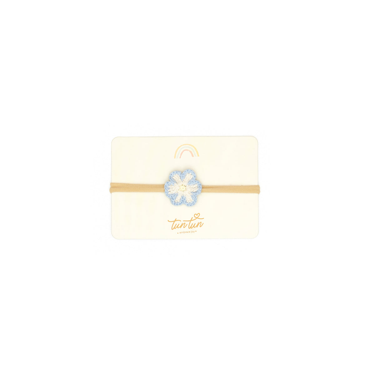 Knitted Flower headband Natural & ice blue & wax yellow - pima cotton