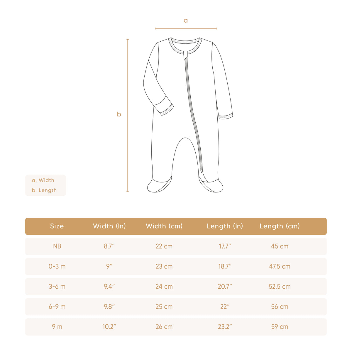 Doble way zip footie Natural boats - Pima Cotton