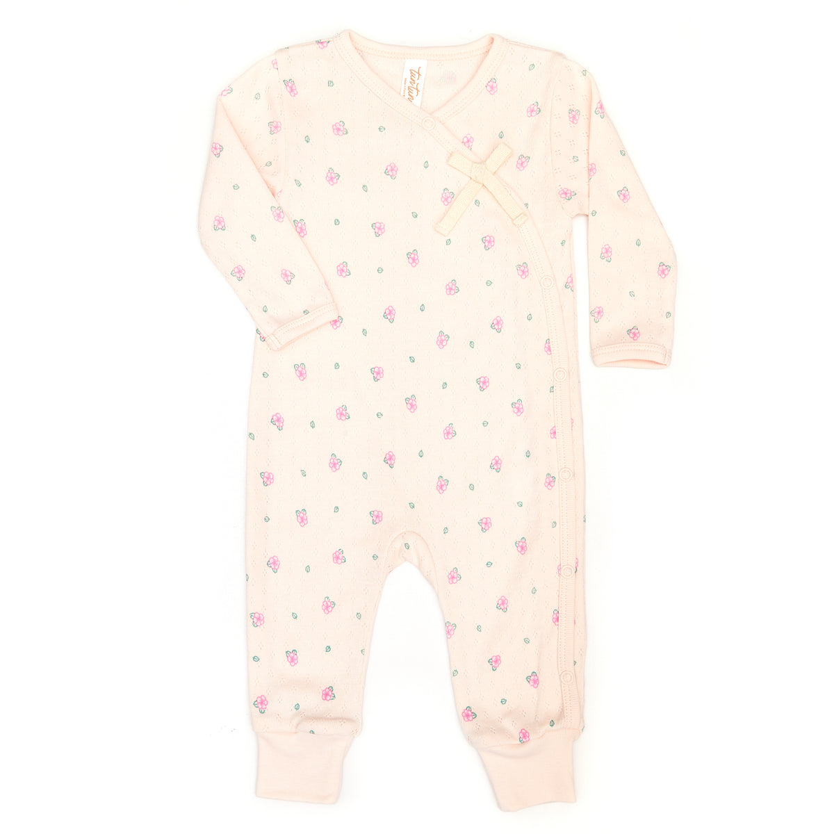 Pointelle Milan romper Light Pink flowers - Cotton