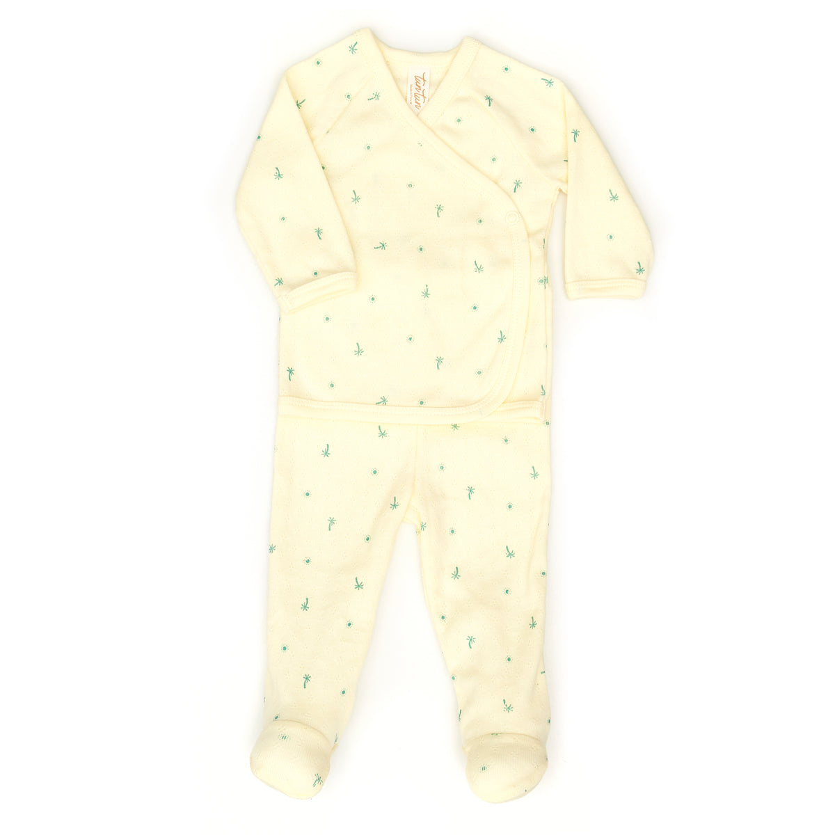Pointelle kimono set Wax yellow little palms - Cotton
