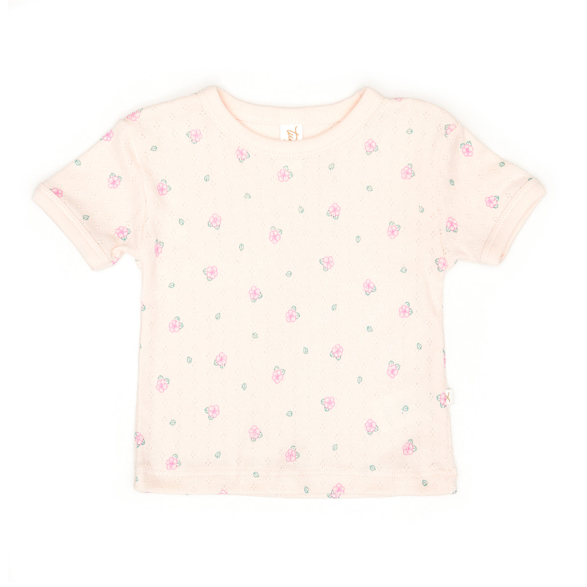 Pointelle Set 2pcs Top + short Light pink flowers - Cotton
