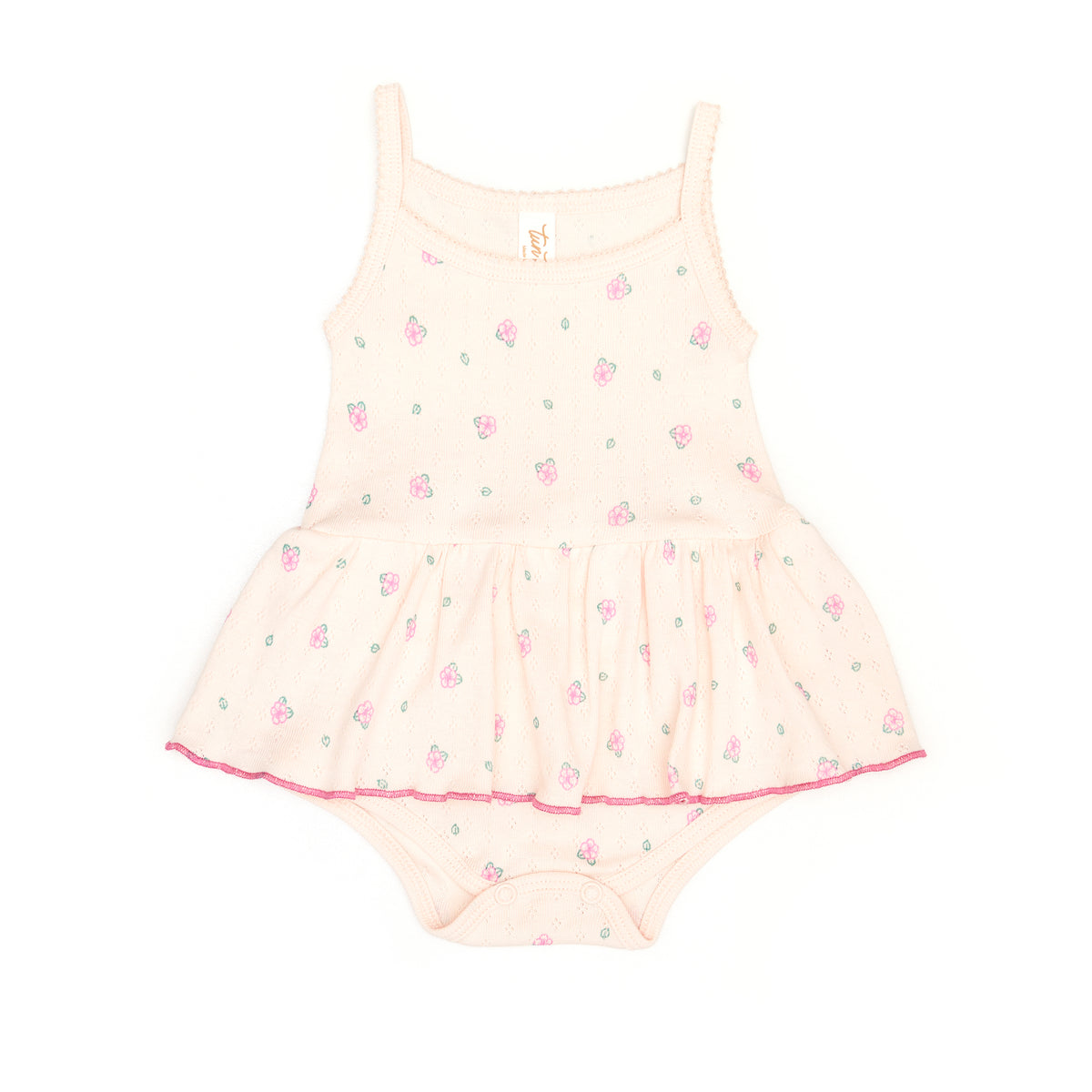 Pointelle Louise romper Light pink flowers - cotton