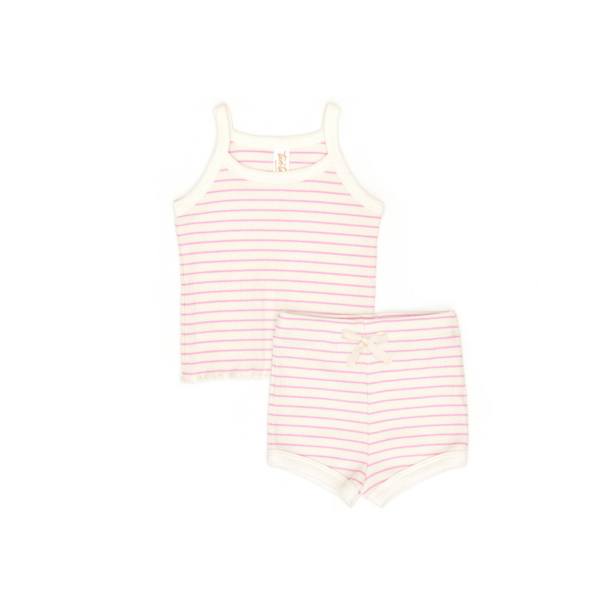 Ribbed Set 2 pcs Tank top + short Fucshia stripes - cotton
