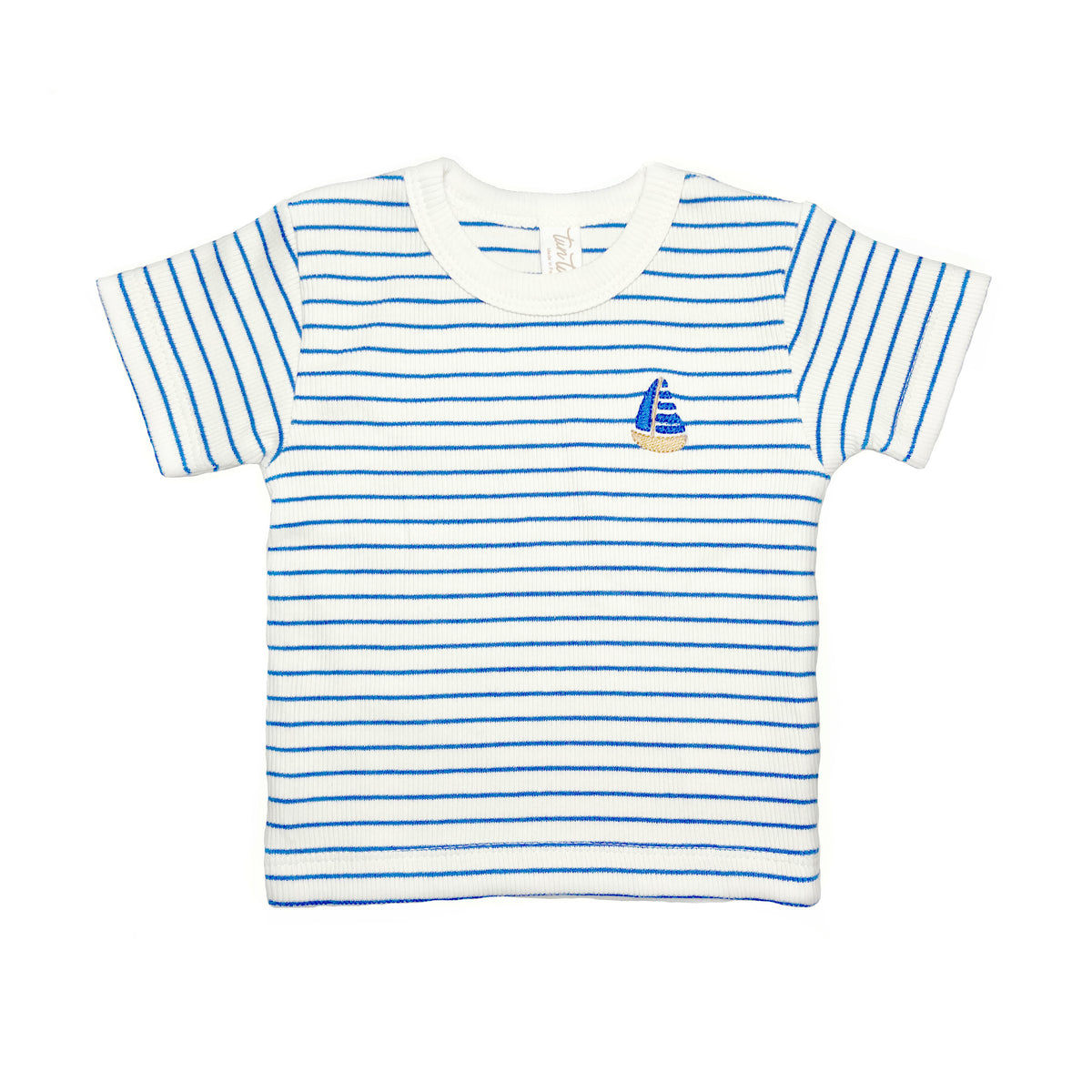 Ribbed Short Sleeve Top Blue Stripes - Cotton