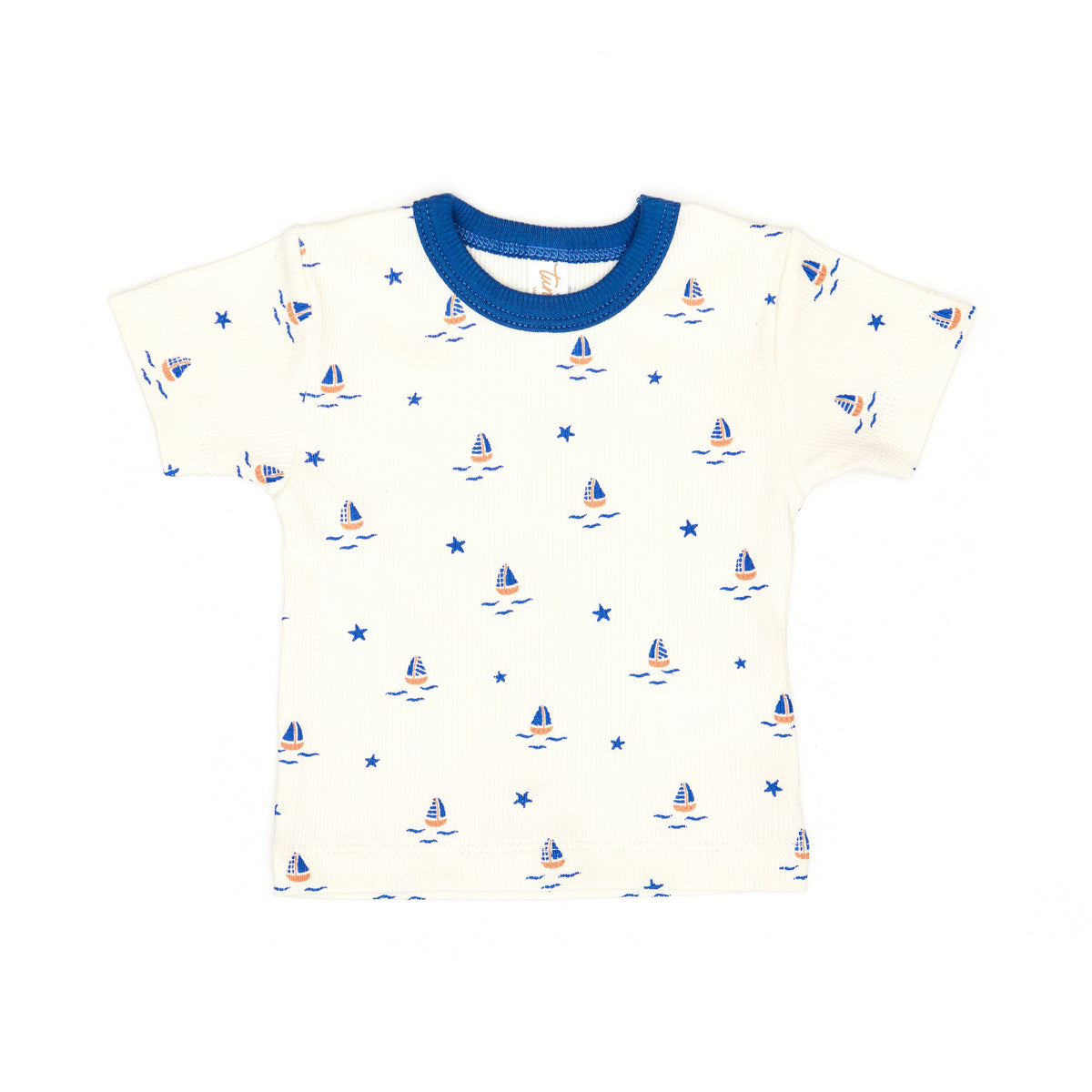 Ribbed Short sleeve top Natural boats - cotton