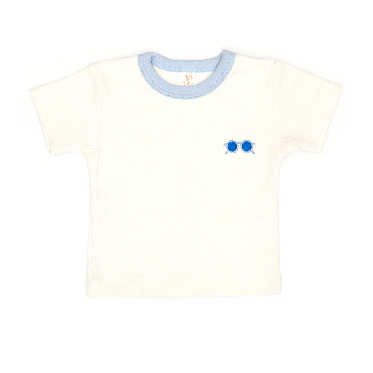 Ribbed Set 2 pcs Top + Short Natural & Ice Blue - Cotton