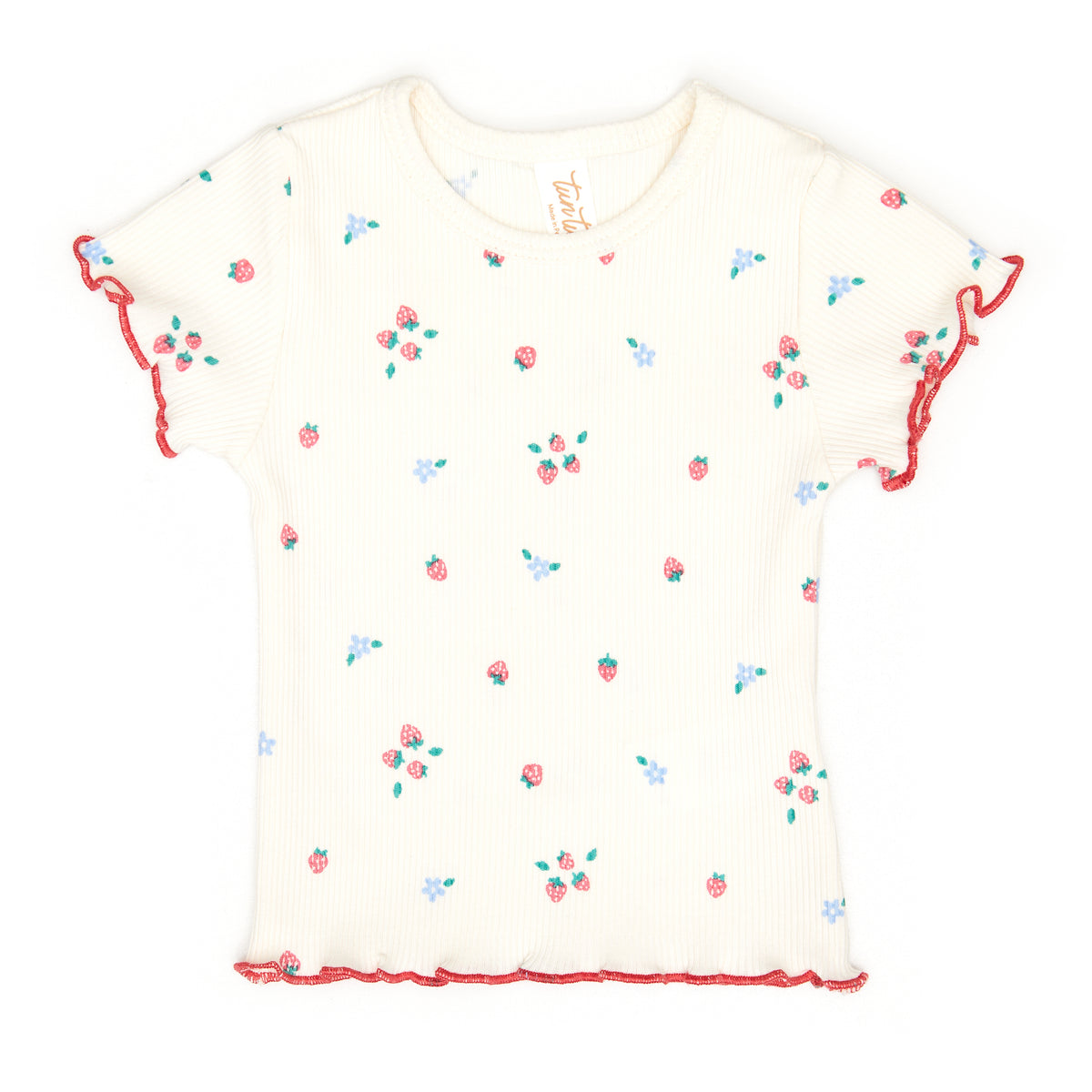 Ribbed Set 2 pcs Lara top + short Natural strawberries - Cotton