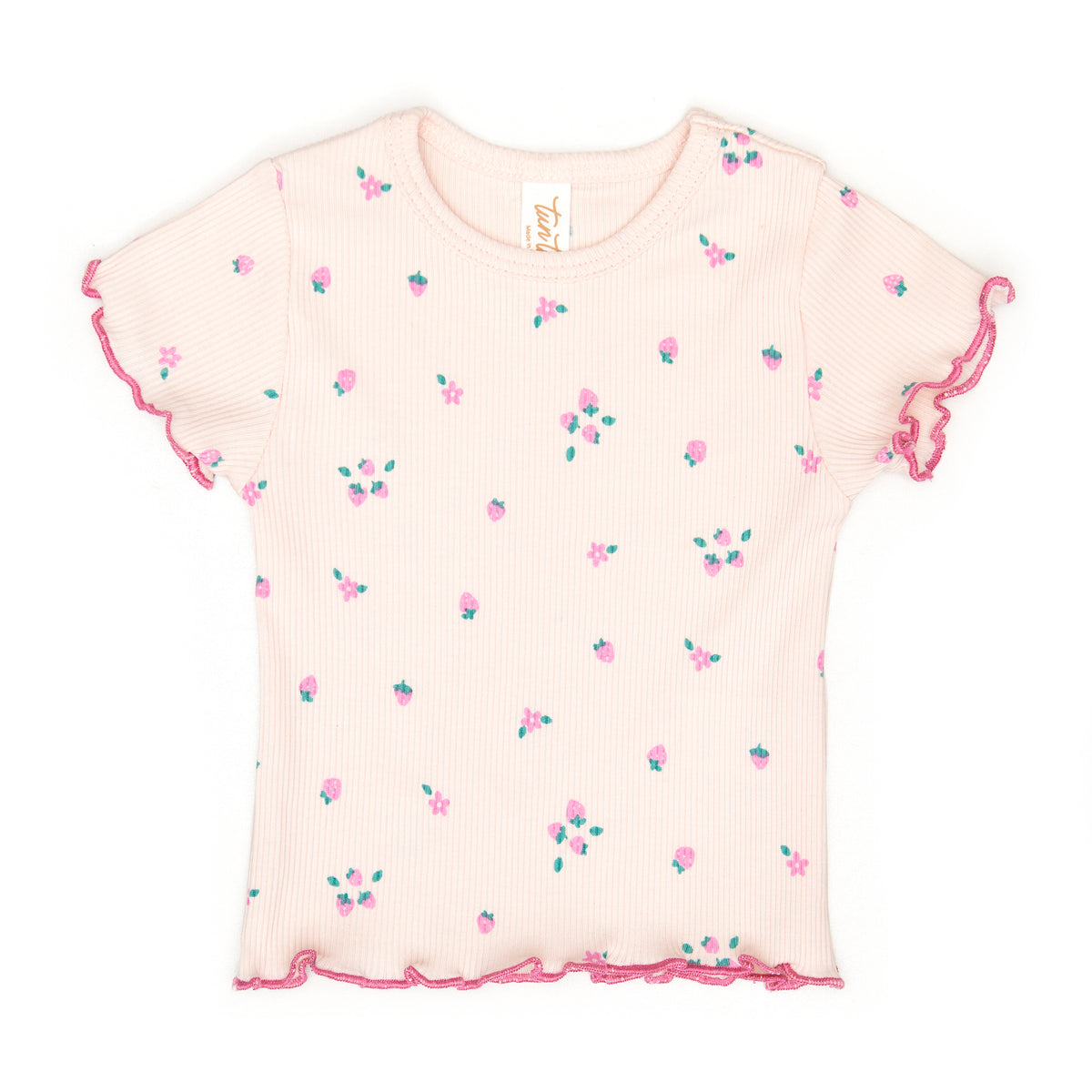 Ribbed Lara top Light pink strawberries - cotton