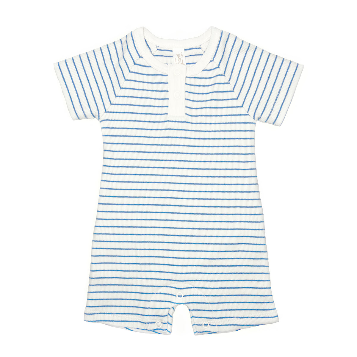 Ribbed Short sleeve romper Blue stripes - Cotton