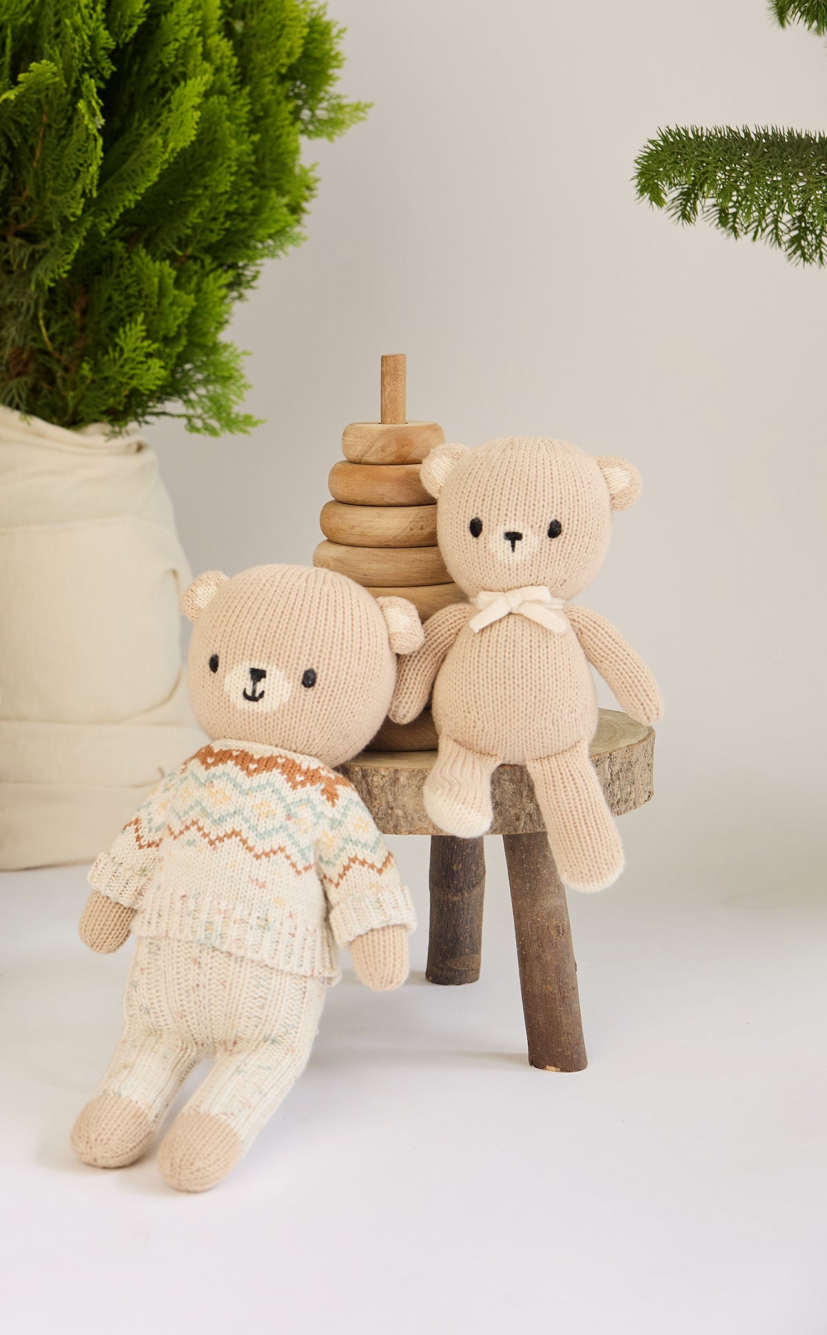 Arthur the bear with fall sweater - Natural & tobacco - 11"