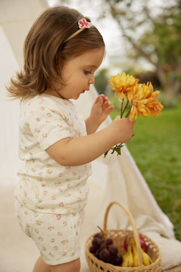 Pointelle Set Top + Short Natural flowers